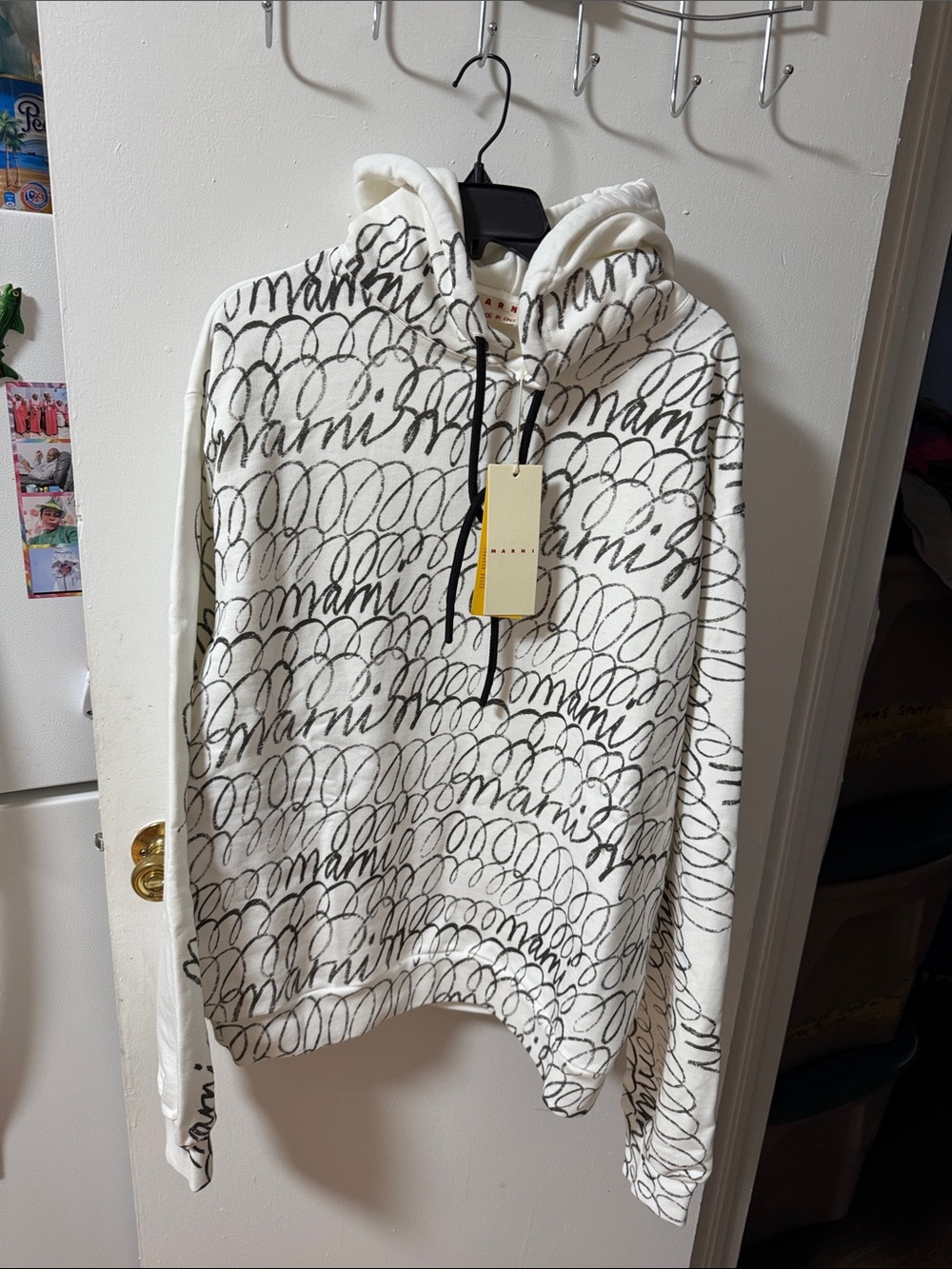 Marni Cream and Black Script Logo Crewneck Sweater